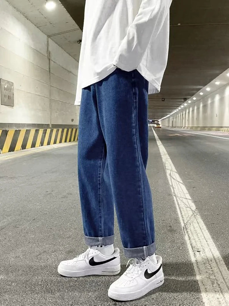 Autumn Korean Fashion Drawstring Y2K Jeans Homme Classic Baggy Straight Wide Leg Pants 2025 New Hip Hop Streetwear Casual Jean