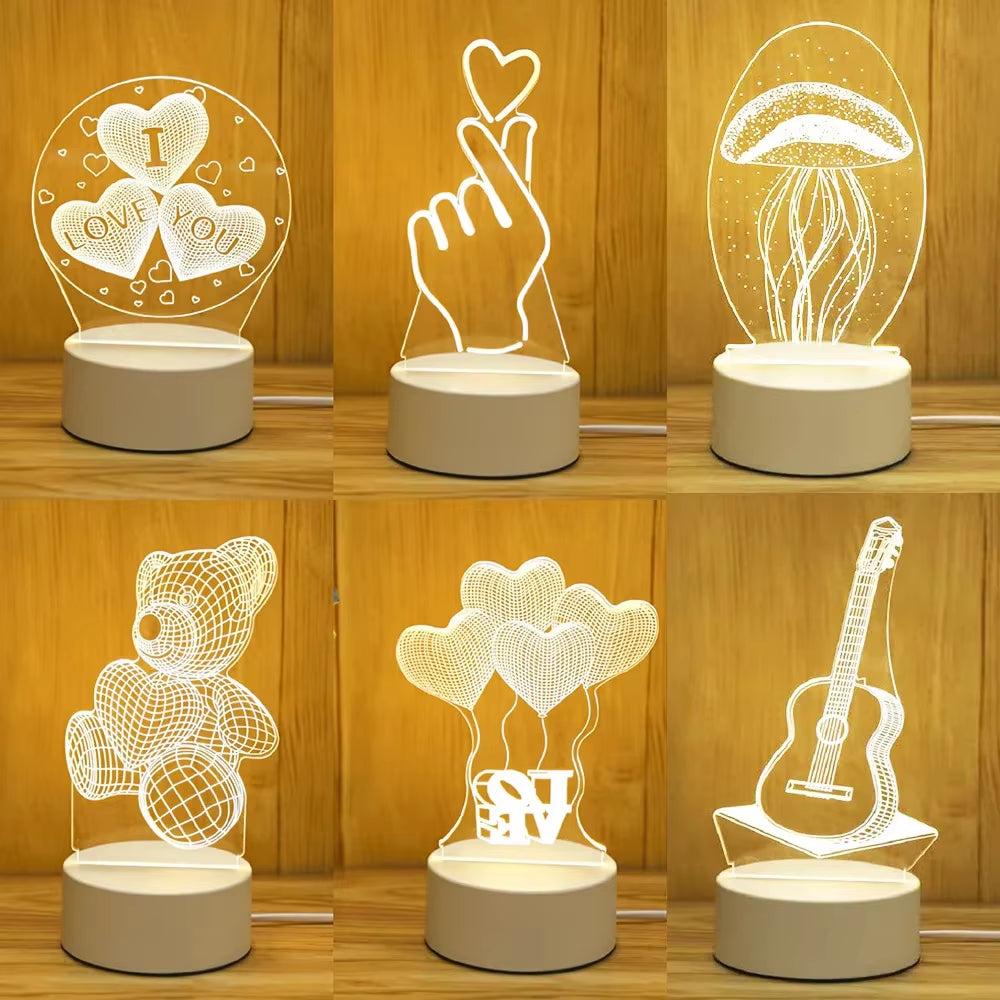 Romantic Love 3D Acrylic Led Lamp for Home Children'S Night Light Table Lamp Birthday Party Decor Valentine'S Day Bedsid